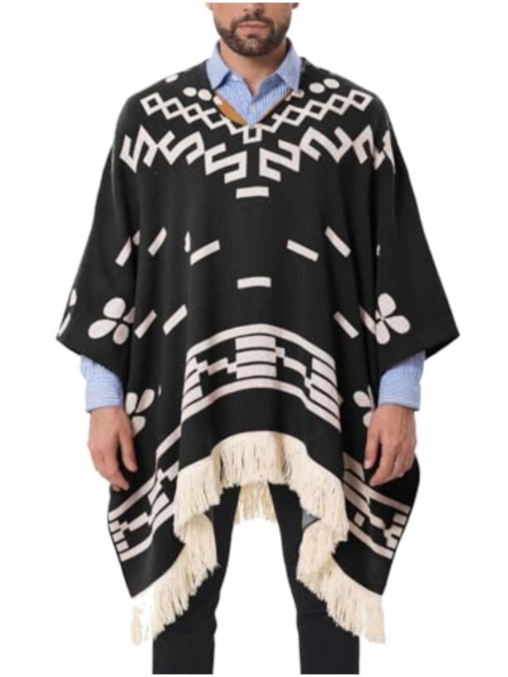 Alpaca Wool Blend Poncho Spaghetti Western Costume Cloak Tassel Fringe Unisex